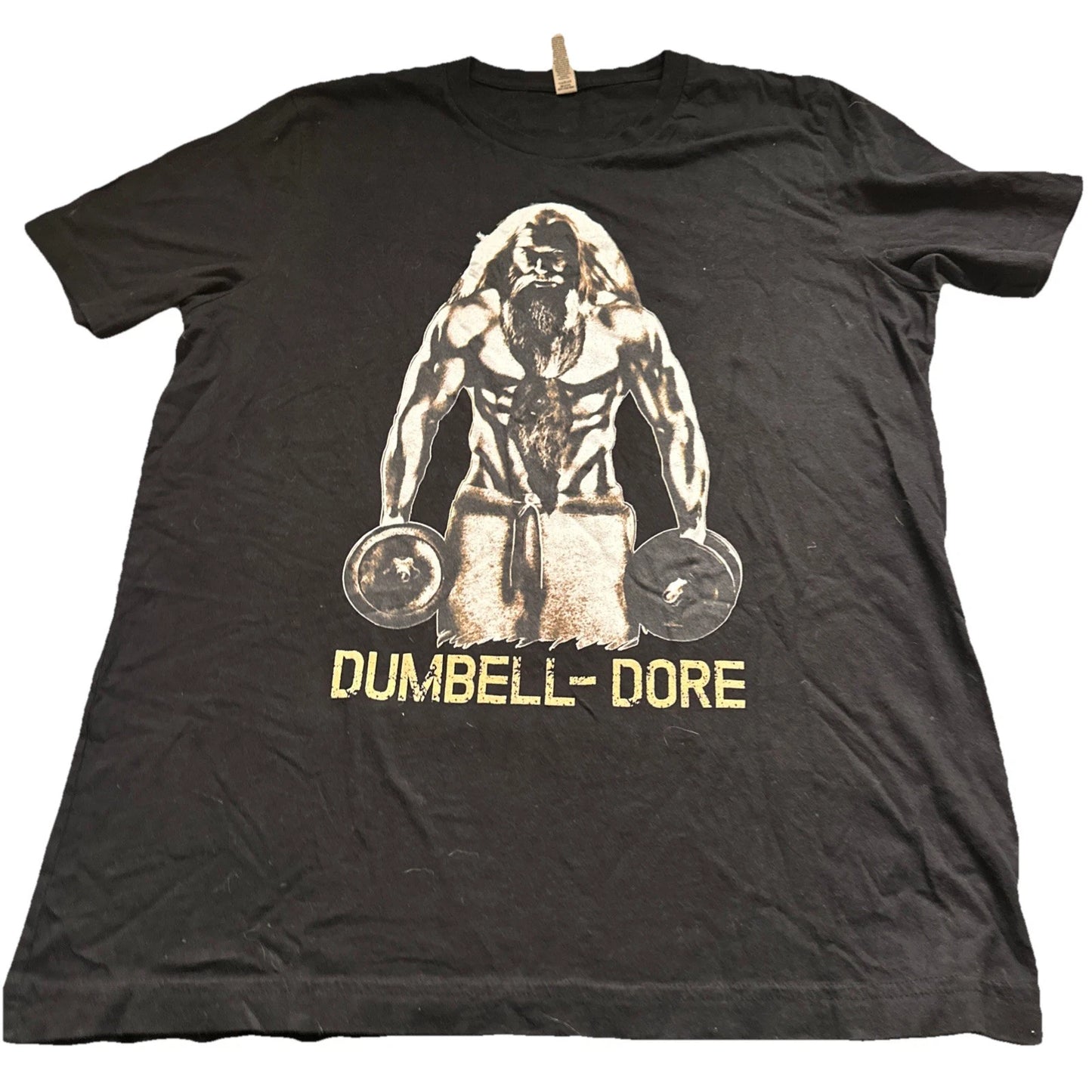 Canvas T-Shirt Men's Size Large Black ‘Dumbell-Dore’ Short-Sleeve Round Crewneck
