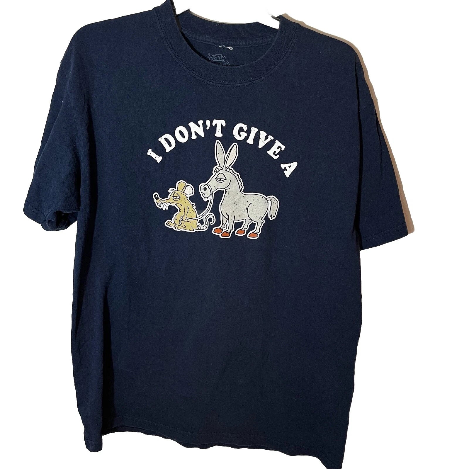 Custom 77 T-shirt Graphic “Don’t Give A Rats Ass” Blue Short Sleeve Sz M/L?