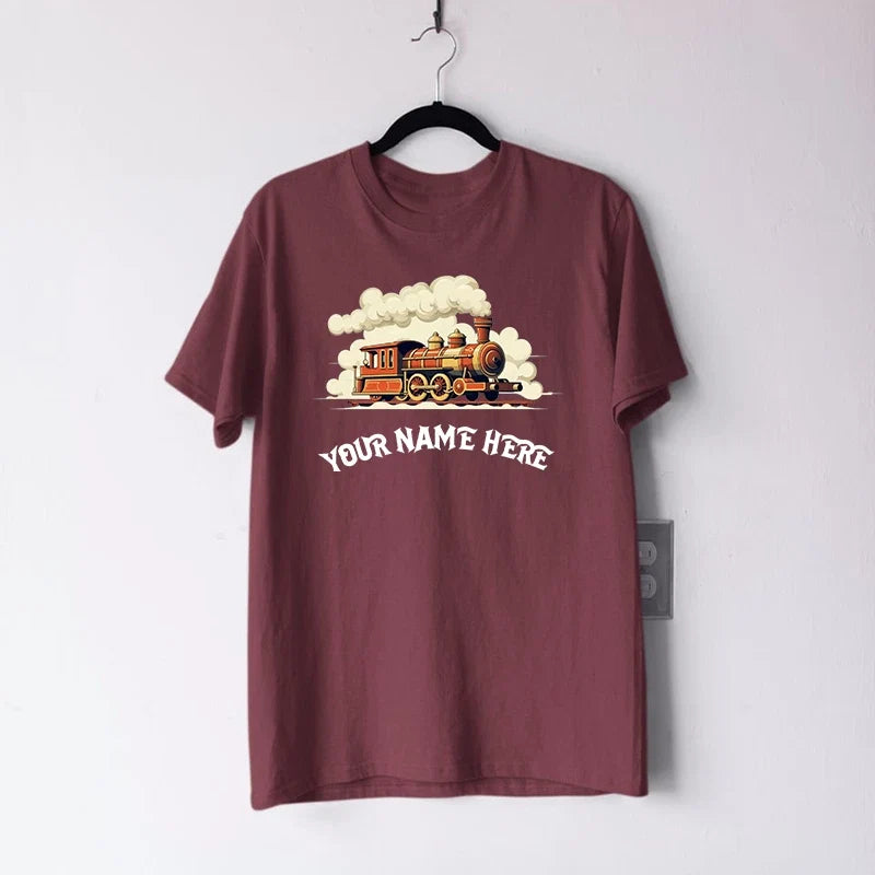 Personalised Custom Name Steam Train T-Shirt Vintage Locomotive Railway Gift