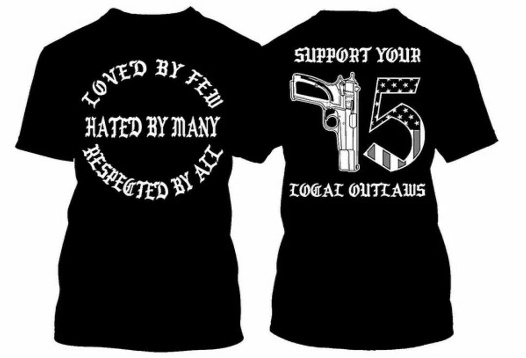 2 Sided Support your local Outlaws Biker Motorcycle MC t shirt outlaw Gun