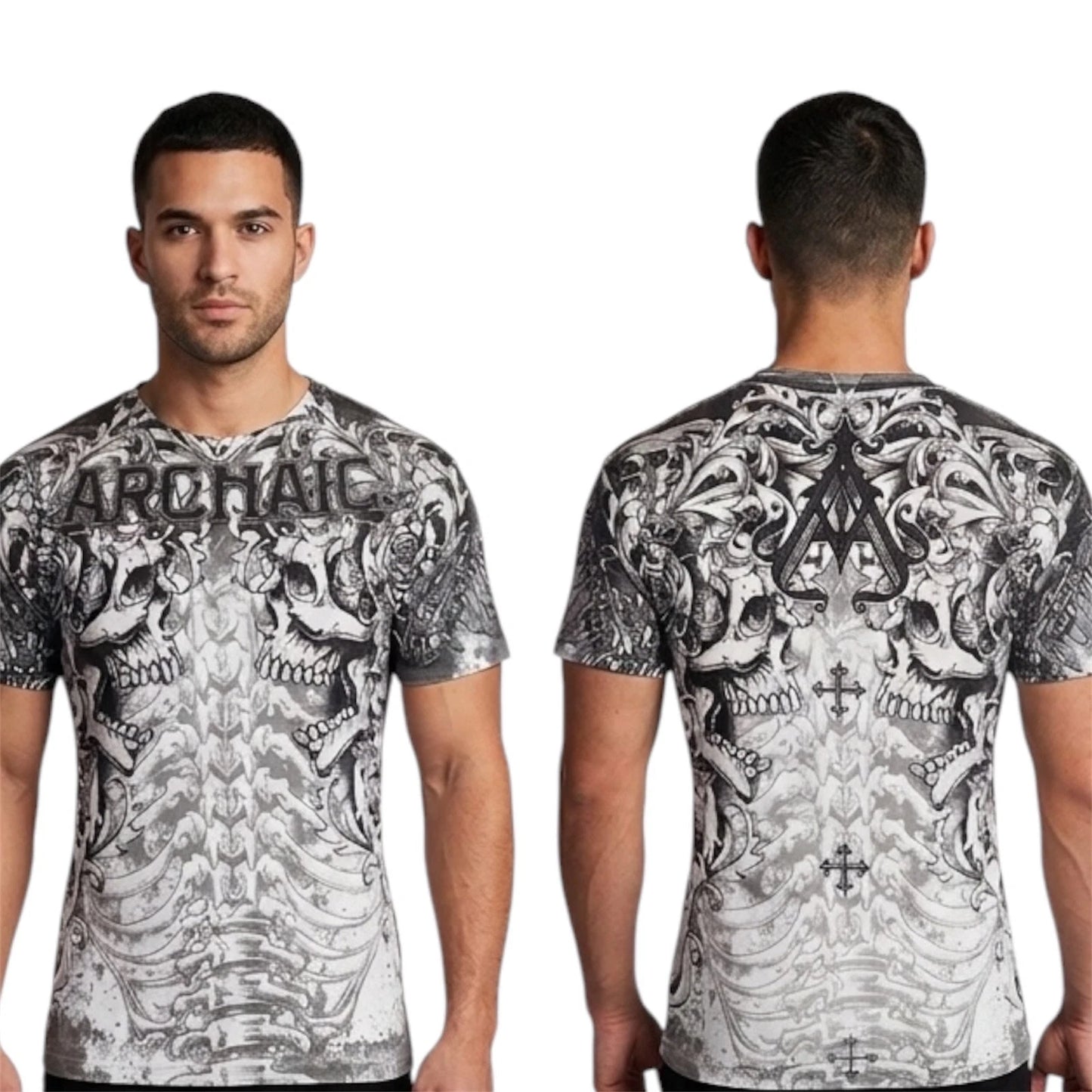 ARCHAIC by AFFLICTION White DEATH SHOUT Short Sleeve Slim Fit Y2K T-shirt NWT
