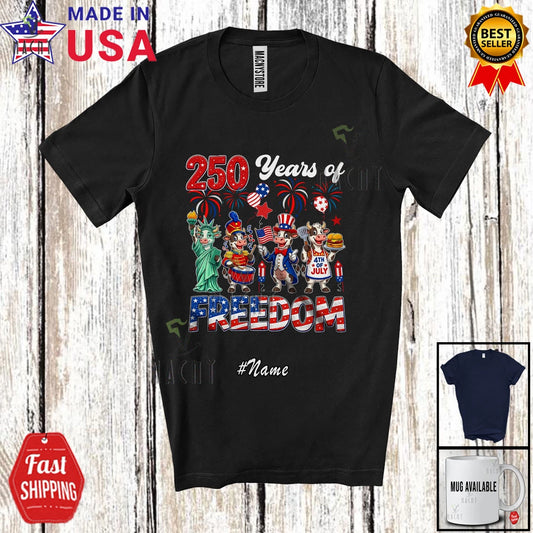 Custom Name 250 Years Freedom; 4th Of July Three Cows 1776-2026 Patriotic Shirt
