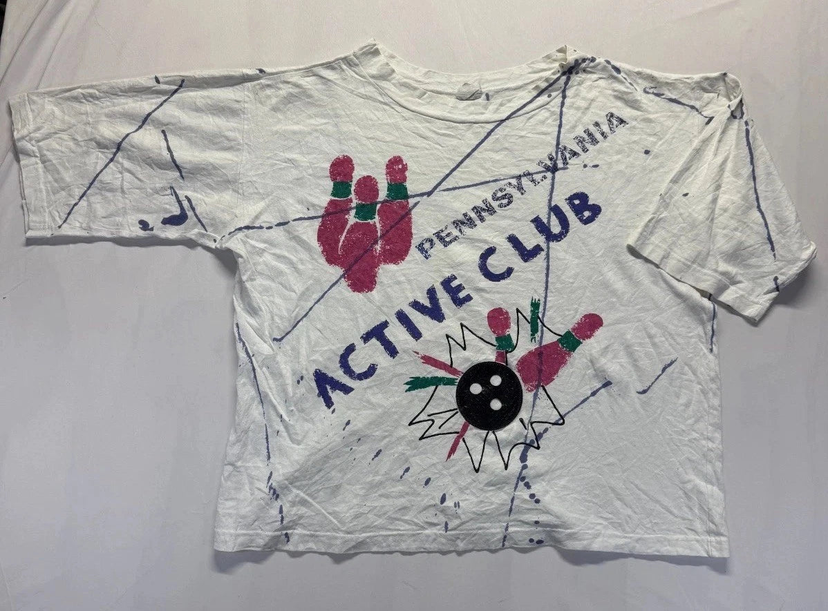 Pennsylvania Active Club Bowling T Shirt Mens XL White Graphic Single Stitch Tee