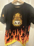 NOBLE XIN Rare Rengoku Embroidered Tee Lion Kanji Fire Short Sleeve