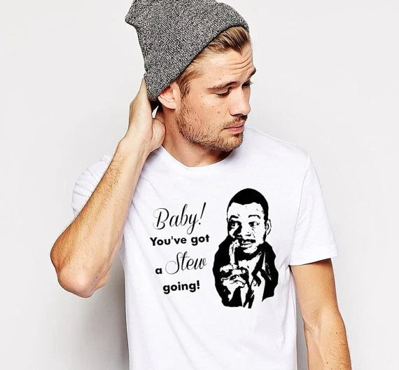 Baby you've got a stew going! Arrested Carl Weathers Mens White Tee Shirt
