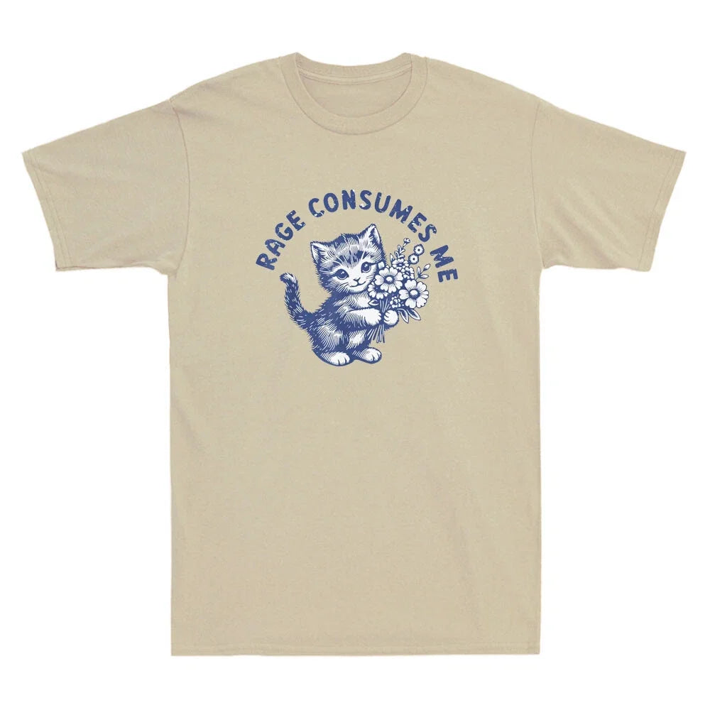 Rage Consumes Me Funny Kitty Cat With Flower Meme Humor Quote Gift Men's T-Shirt
