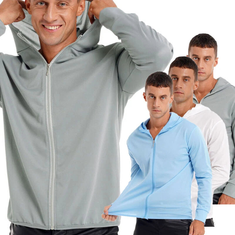 Mens UPF 50+ Sun Skin Protection T-Shirt Hoodie Long Sleeve Outdoor Fishing Top