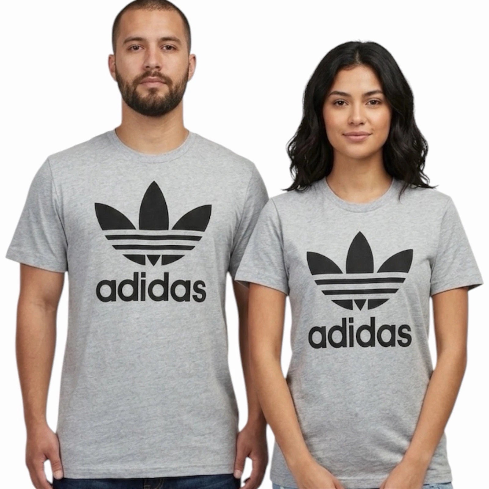 ADIDAS Vintage Trefoil Logo HEATHER GREY Regular Fit Short Sleeve  T-shirt NWT