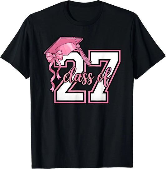 Senior 2027 Graduation Pink Coquette Bow Class of 2027 T-Shirt