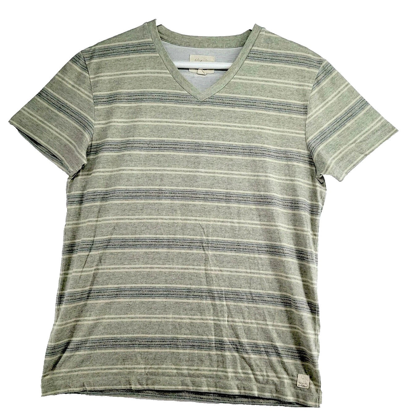 Lucky Brand Men's Size M Green Striped Stretch Cotton V-Neck T-Shirt