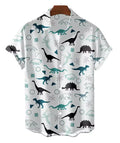 Mens Button Down Shirts Dinosaur T-Rex Printed Hawaiian Tops Novelty Ugly Gift
