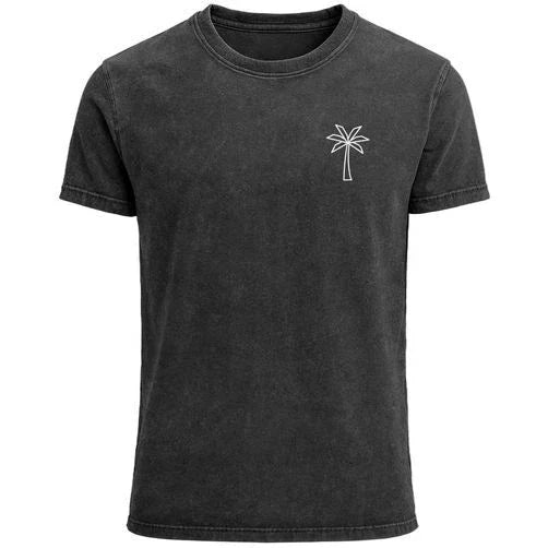 Men's Palm Tree Logo T-Shirt - Vintage Wash Look Short Sleeve Cotton Shirt