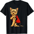 Yorkie Featuring Tattooed Yorkshire Terrier I Love Mom T-Shirt