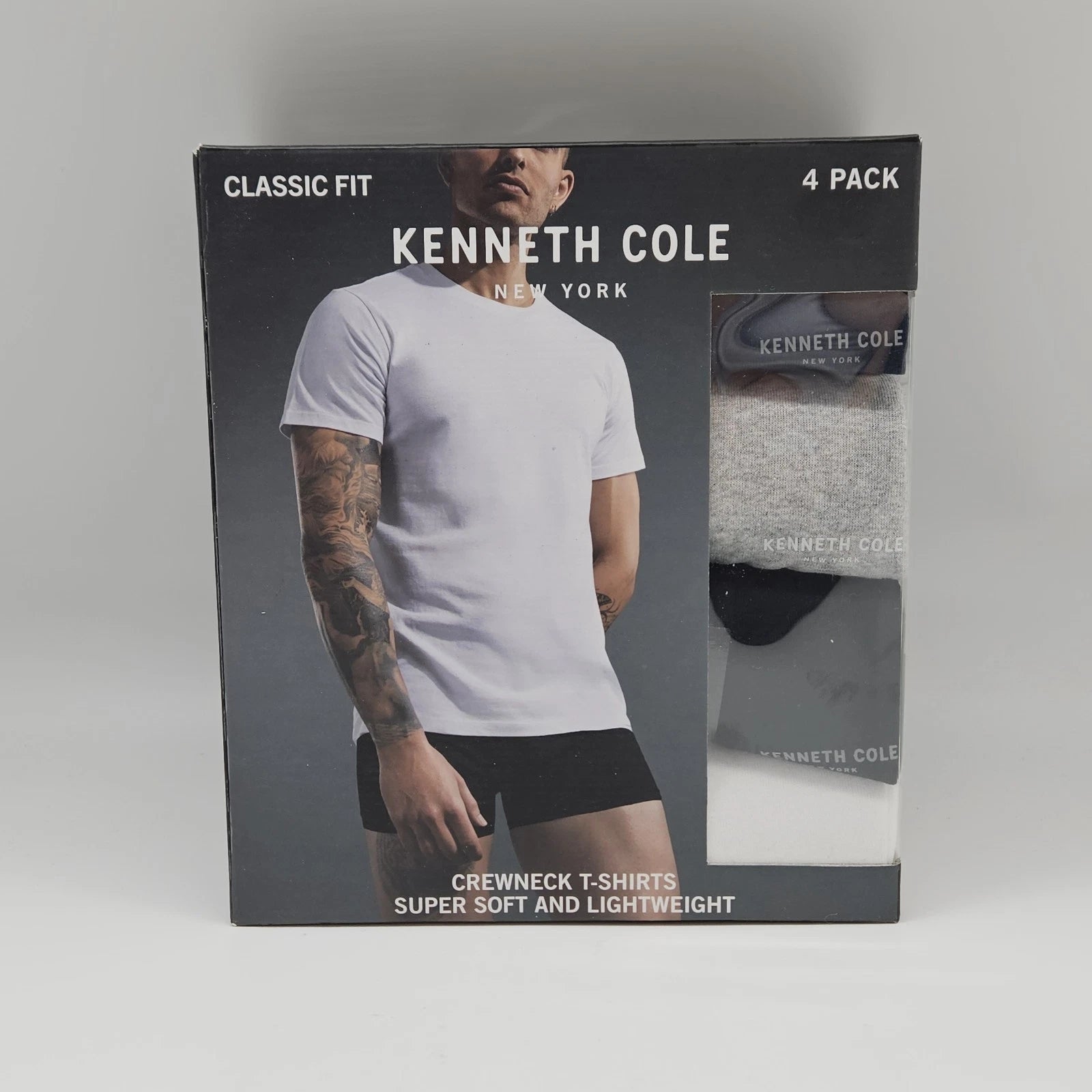 4Pk KENNETH COLE Men S M L XL White Black Gray Crew Neck Cotton Logo T Shirt Set
