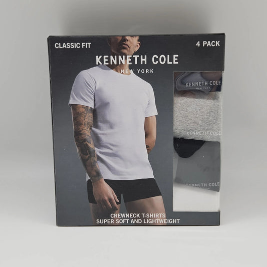 4Pk KENNETH COLE Men S M L XL White Black Gray Crew Neck Cotton Logo T Shirt Set