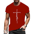 T-Shirt Men Red Faith Cross Graphic Short Sleeve Crew Neck Vintage Tee Shirt USA