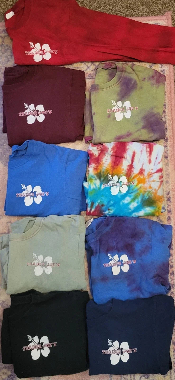 Trader Joes Employee Long Sleeve Shirt SM Hibiscus Flower Tye-Dye