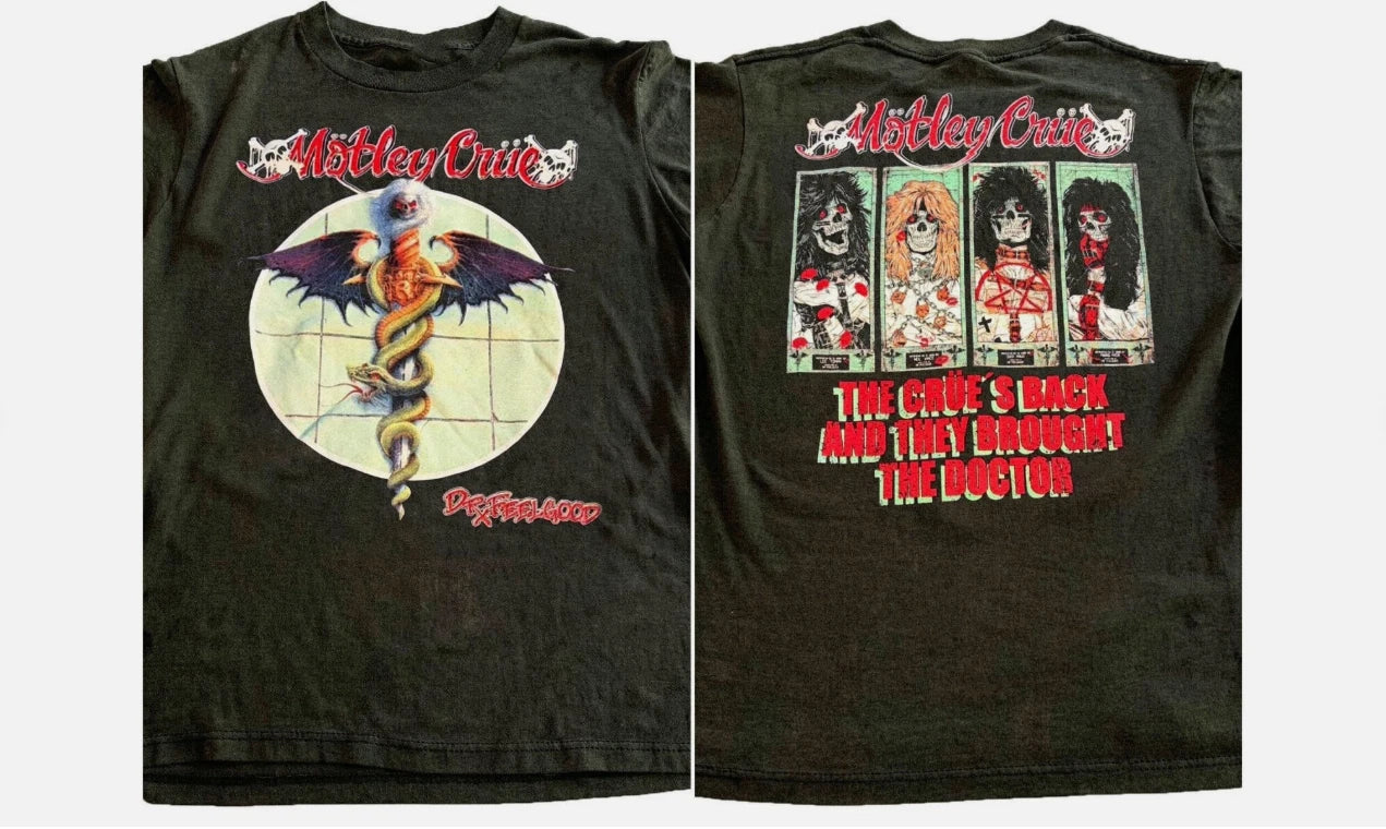 Motley Crue Rock band Dr Feel Good Short Sleeve 2 sided T shirt