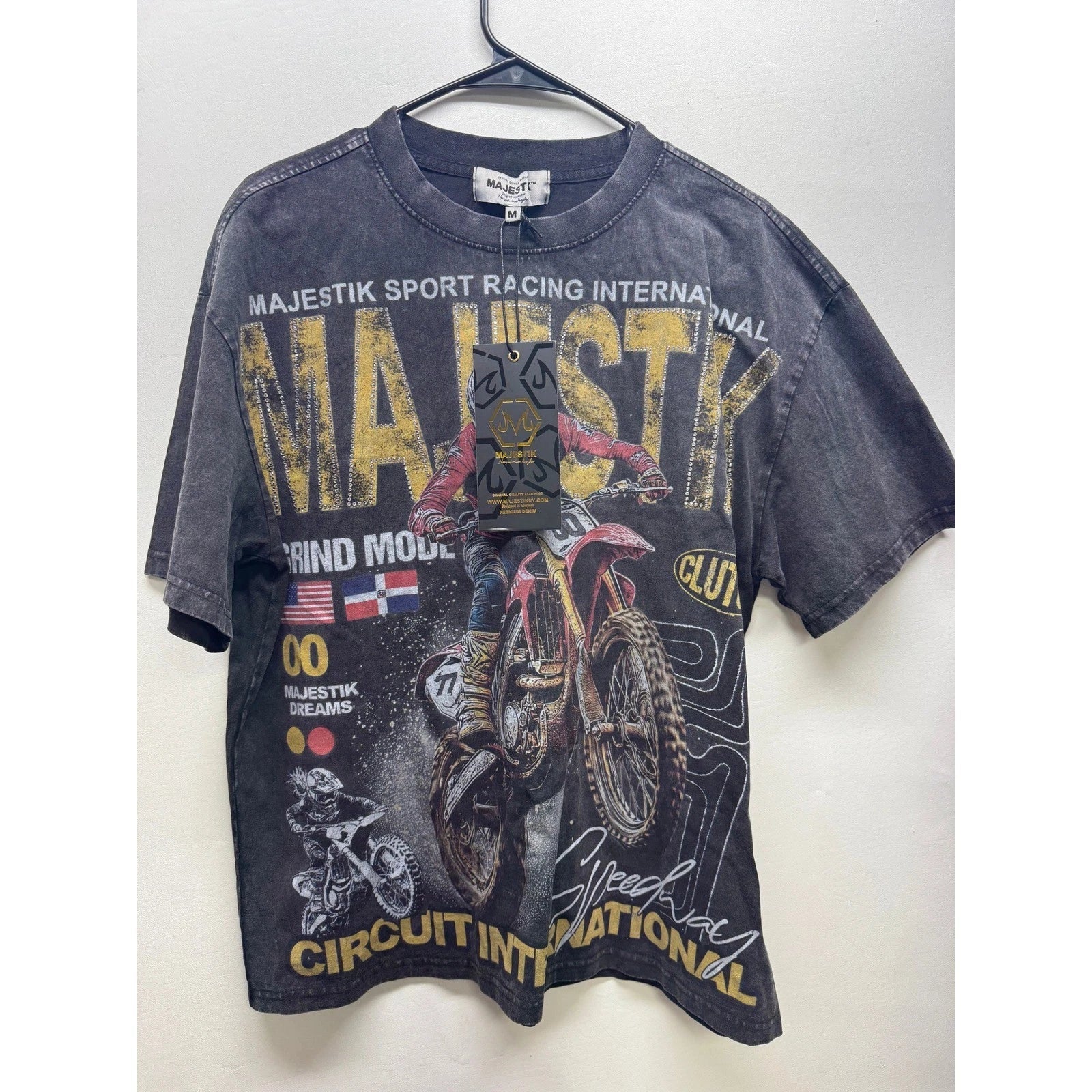 Majestik T Shirt Men Medium Black Built Different Motocross Graphic Rhinestone