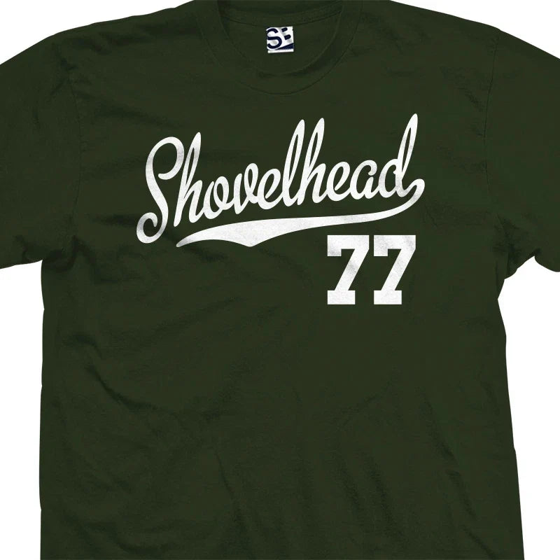 Shovelhead 77 Script T-Shirt | 1977 FLH Chopper Bobber Biker Motorcycle Jersey