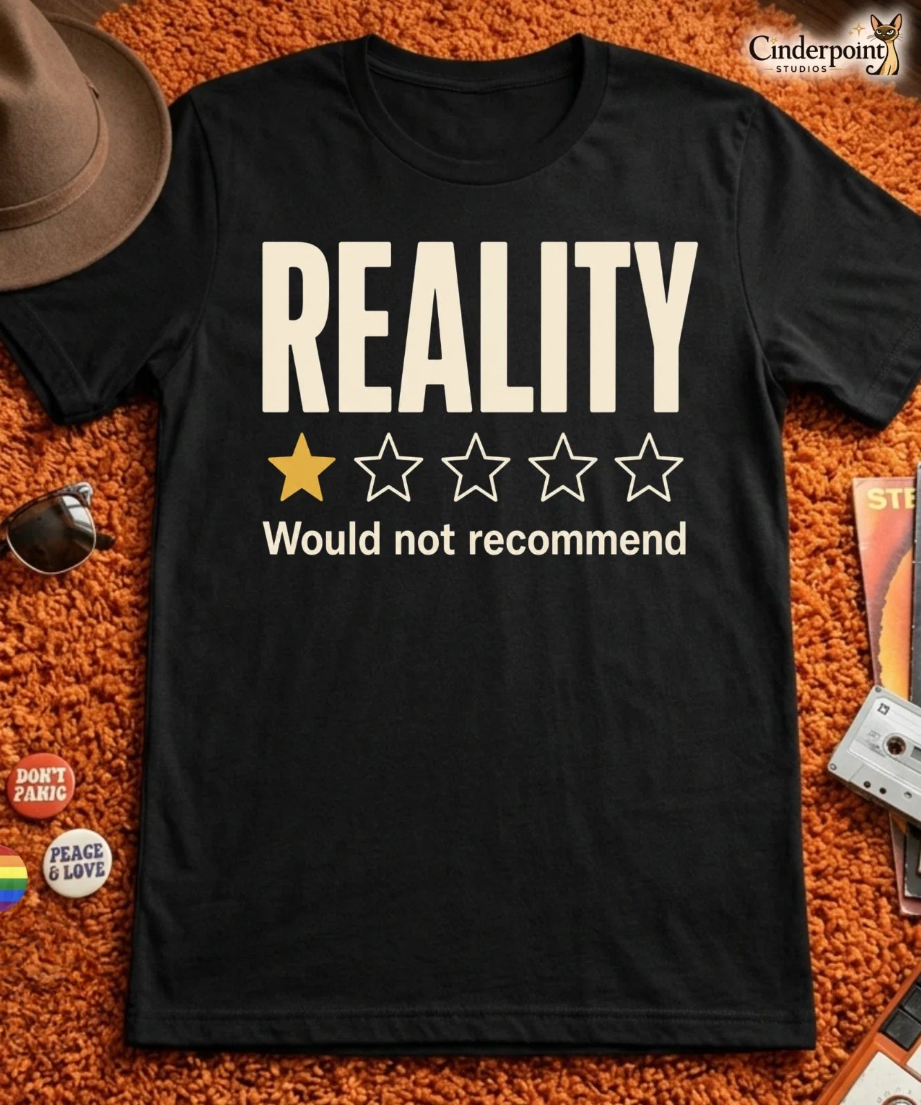 Reality 1 Star Review T-Shirt Funny Pessimist Nihilist Dark Humor Tee XS-5XL