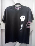 OOAK Gothic Kawaii Creepy Cute Visual Kei Black Skeleton Tshirt Size ML Handmade