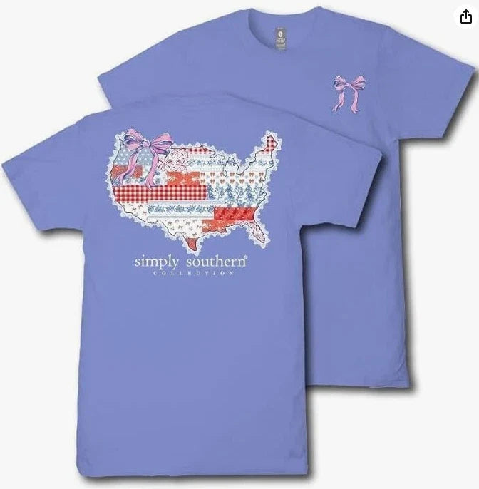 Simply Southern USA Patchwork - Bow - Patriotic - Adult T-Shirt-UNISEX!!