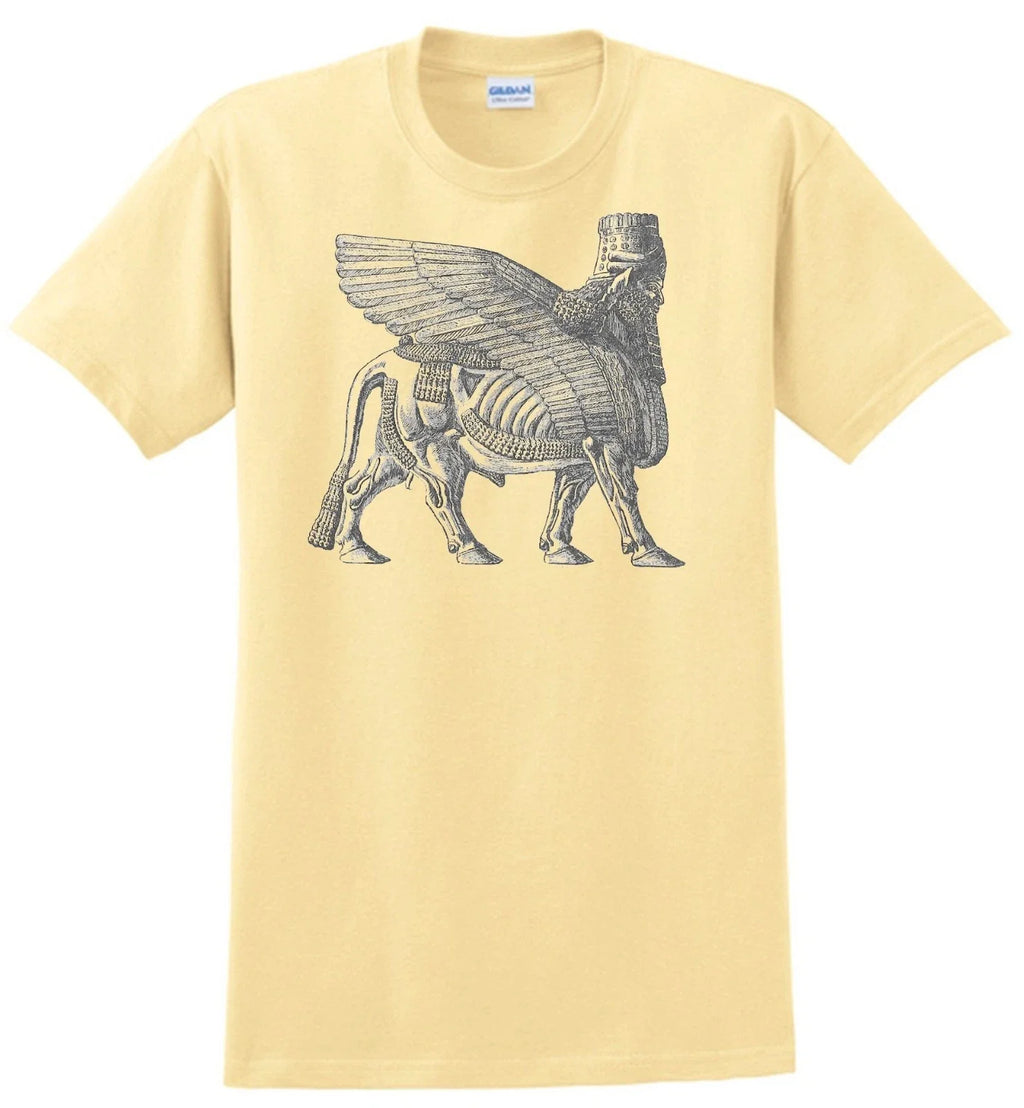 Assyrian Winged Bull T-shirt Sumaria, Gray,Khaki,White,Yellow.Size S-XXXL.