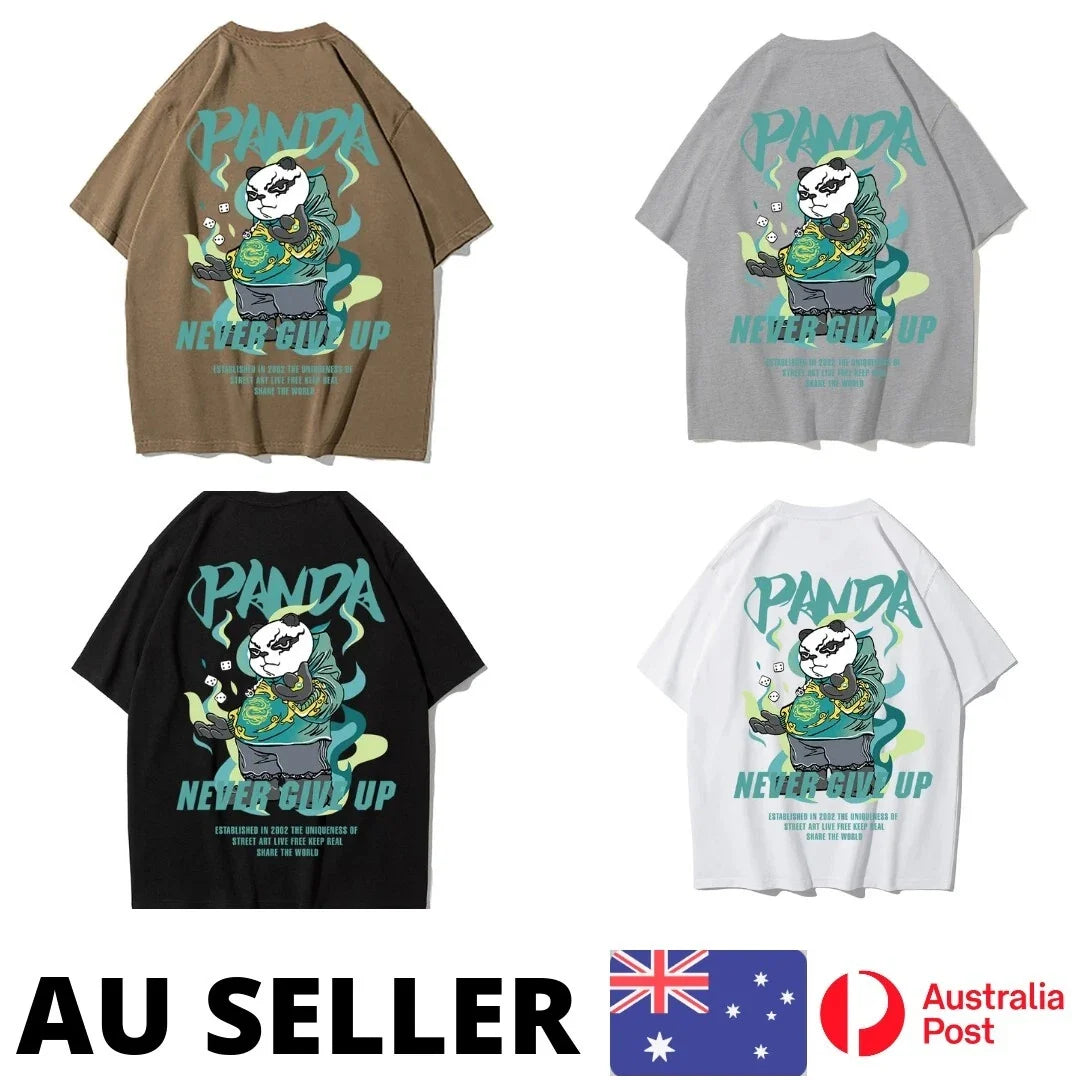 Pandas Say Neverfive Up Shirt Print Mens Cartoon Shoulder Kawaii - AU Stock