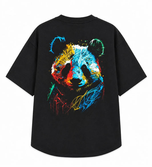 Colorful Panda Graphic T Shirt Oversized Unisex Streetwear Graffiti Art Tee