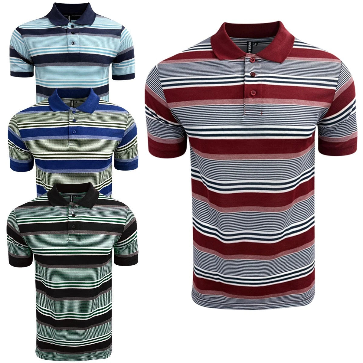 Mens Short Sleeve Stipe Polo Casual Golf Work Pique Polo Brand New Tee Top M-2XL