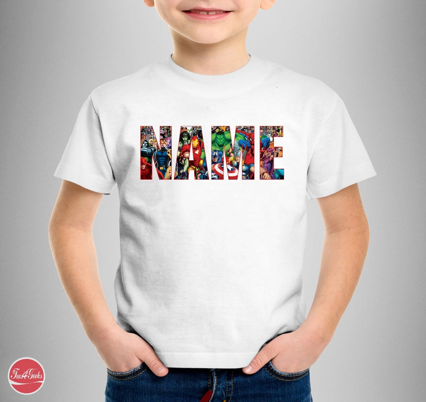 Marvel Personalised Logo T-shirt  "YOUR NAME" Custom Text Party Theme Family