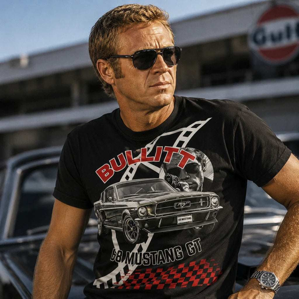 Steve McQueen Fans, Bullitt 68 Mustang GT Tee | Classic Muscle Car Shirt