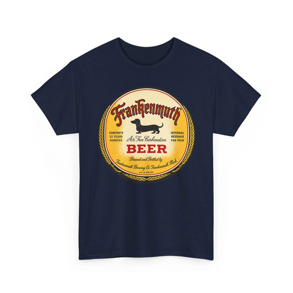 Frankenmuth Beer Dachshund Dog MI Brewing Co. Retro Breweriana Label T-Shirt