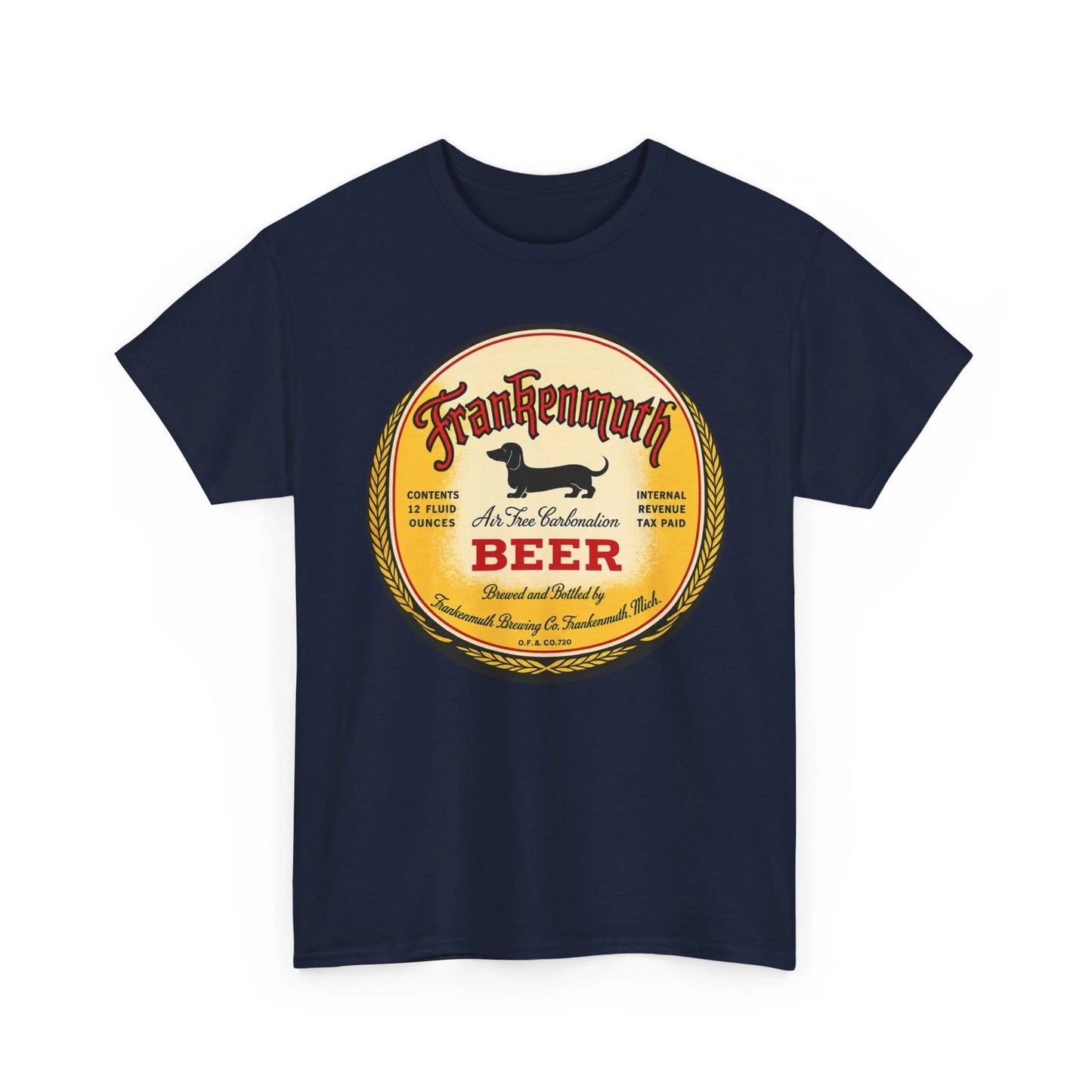 Frankenmuth Beer Dachshund Dog MI Brewing Co. Retro Breweriana Label T-Shirt