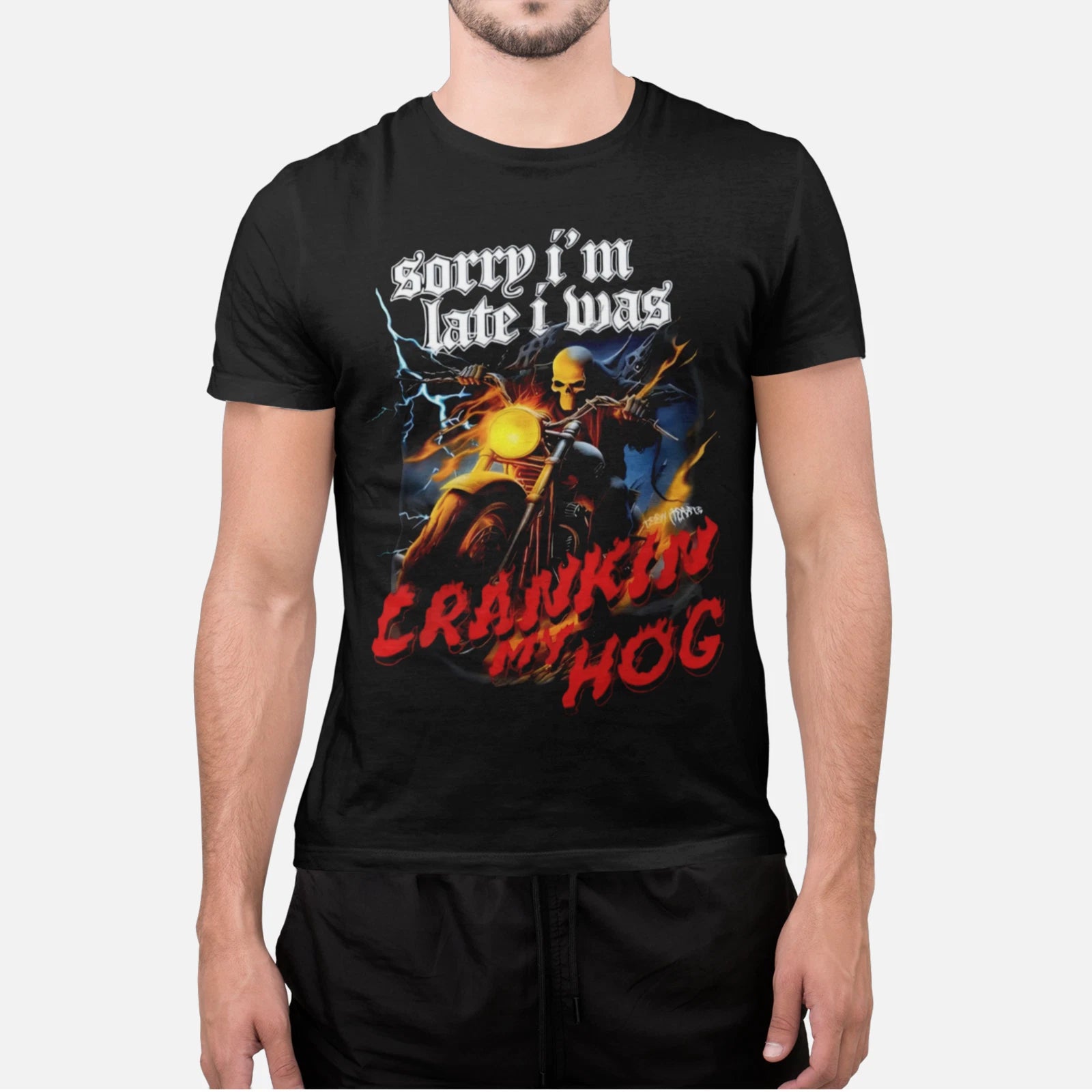 Sorry I’m Late I Was Cranking My Hog Shirt Funny Biker Motorcycle Tee