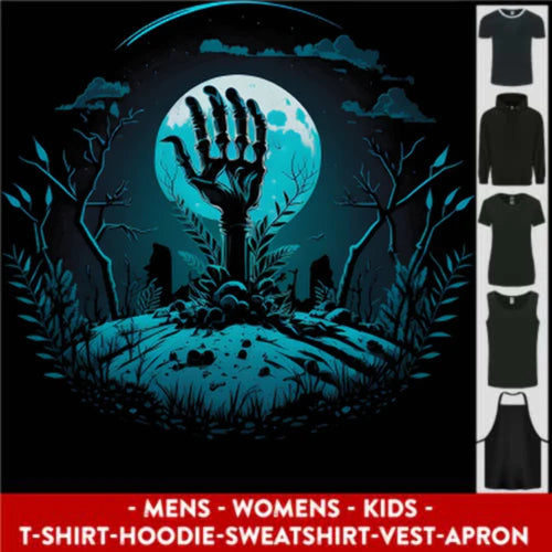 A Skeleton Hand Rising From a Graveyard Mens Womens Kids Unisex