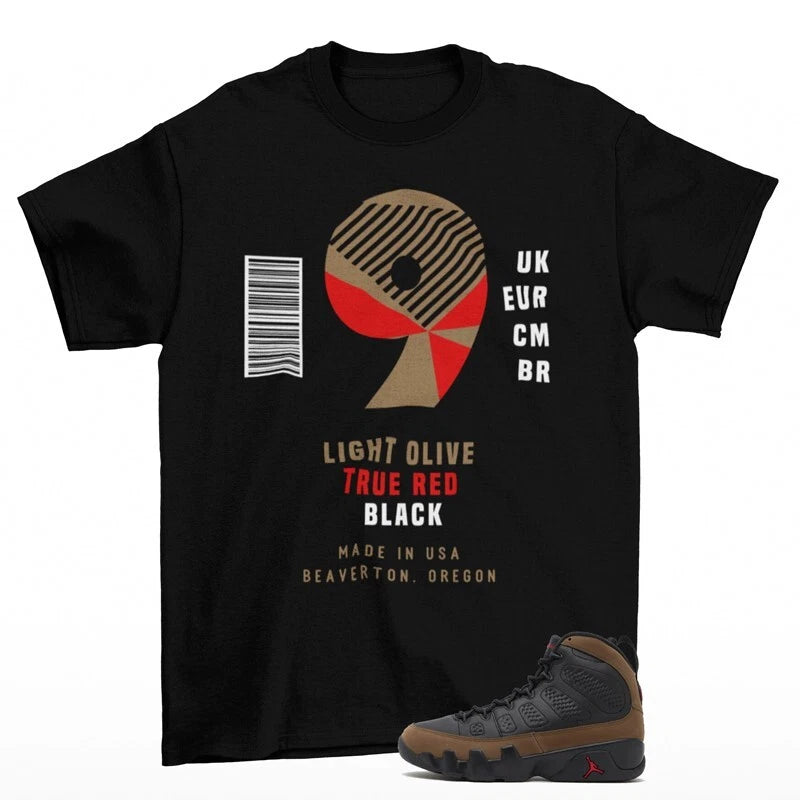 Sneaker Label Shirt Black to Match Jordan 9 Retro Olive HV4794-030