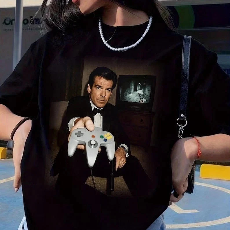 GoldenEye N64 Pierce Brosnan Shirt, Retro James Bond 007 Nintendo 64 Gaming Tee