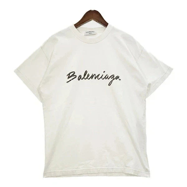 Balenciaga T-shirt Short Sleeve Signature Logo Print Unisex Simple S Size White
