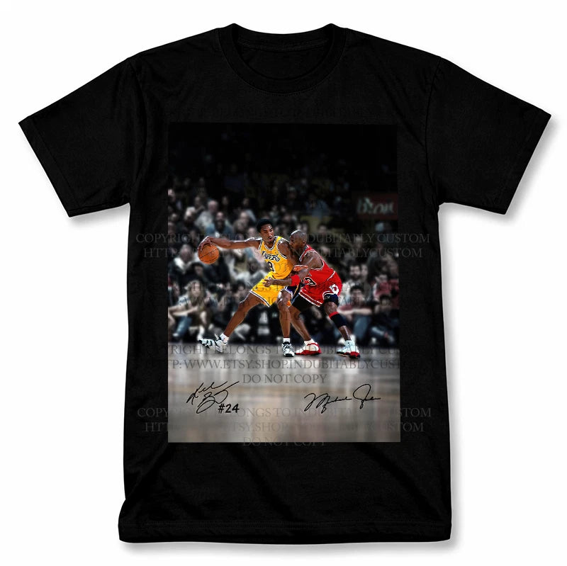 Kobe Vs Jordan Los Angeles Lakers Graphic T Shirt Vintage Style Basketball Tee