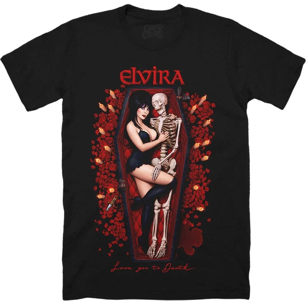 Elvira Love You to Death T-Shirt. Vintage Horror Movie Graphic Tee, Retro Gothic