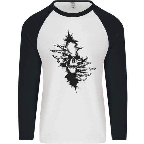 A Skull From a Ripped Shirt Gothic Goth Biker Mens L/S Baseball T-Shirt