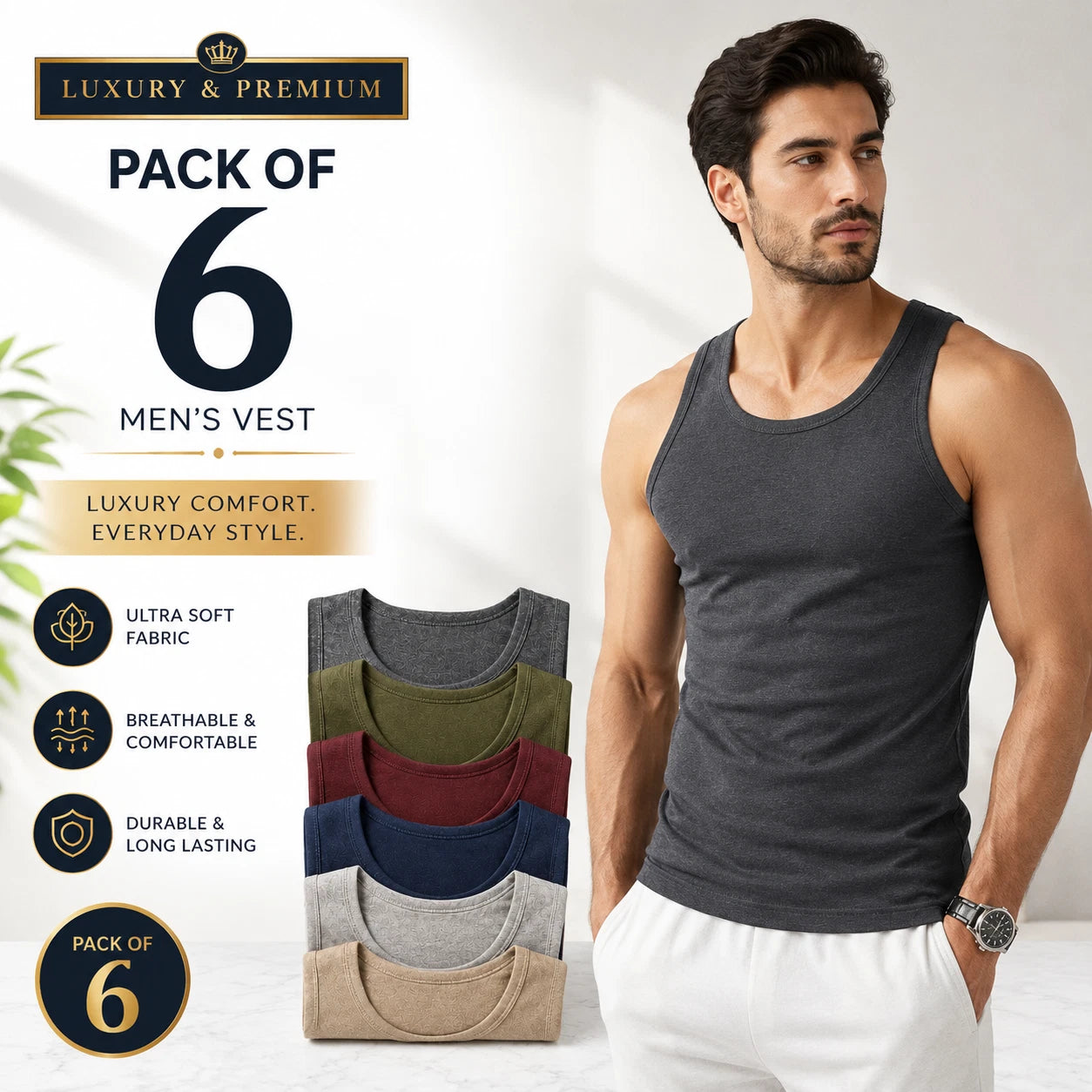 6 Pack MENS VESTS 100% COTTON TANK SUMMER TRAINING GYM TOPS PLAIN S-5XL LOT
