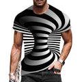 T-Shirt Men 3D Optical Illusion Novelty Short Sleeve Black White Spiral Tee