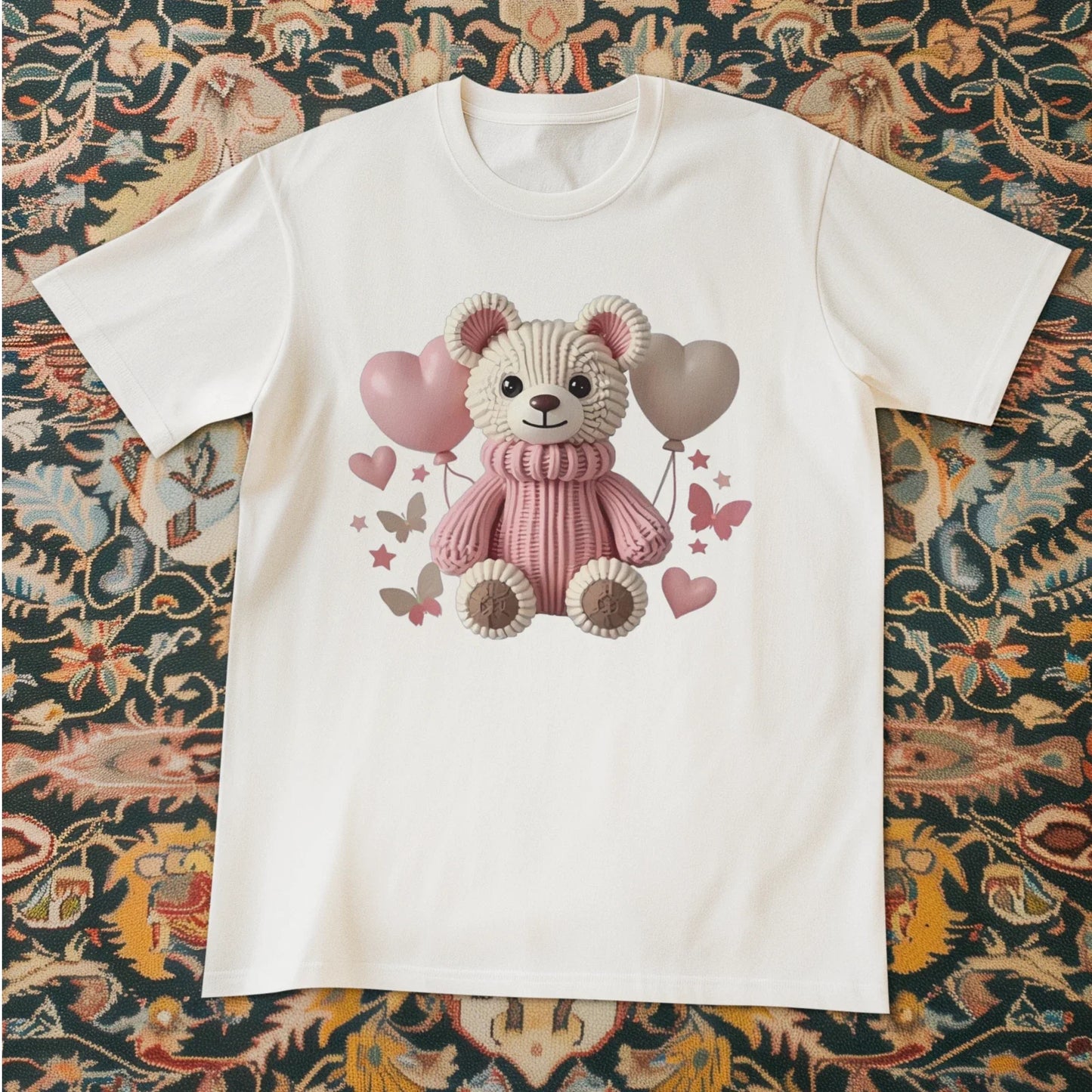 Cute Teddy Bear Shirt Pink Hearts Kawaii Bear Graphic Unisex Tee