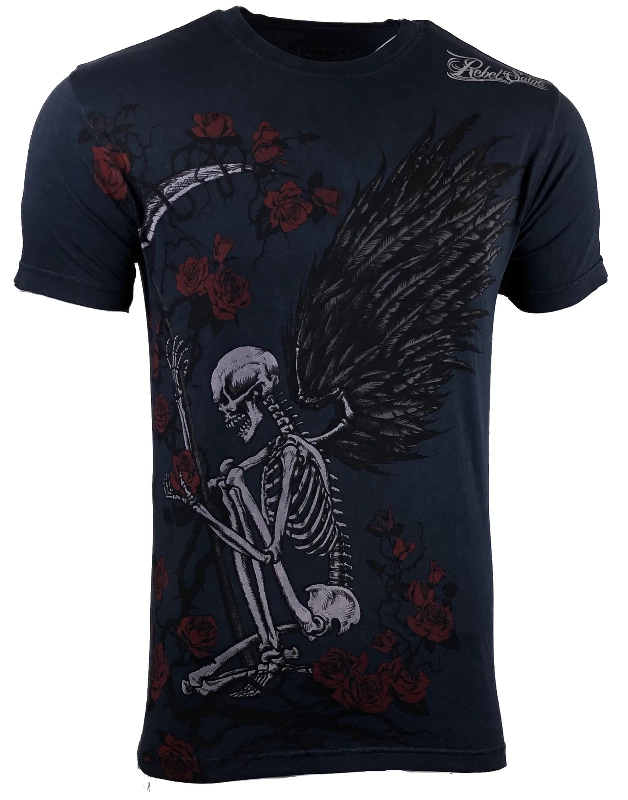 Rebel Saint By Affliction Men's T-shirt KNEEL Skull Biker Black MMA $40