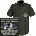LUCKY STIFF $299 DELUXE REDNECK FUNERAL DISPOSABLE HEARSE, PIZZA, BEER WORKSHIRT