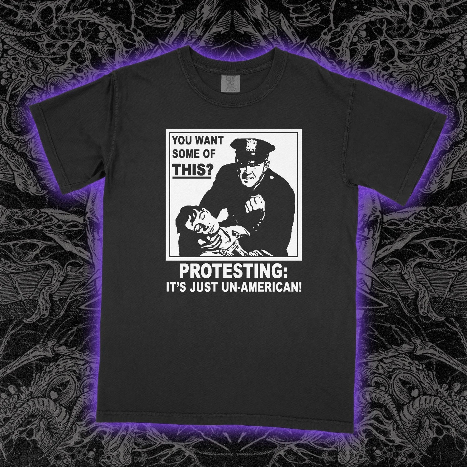 Protesting Is Un-American T-Shirt Ironic Satire Political Graphic Tee Unisex