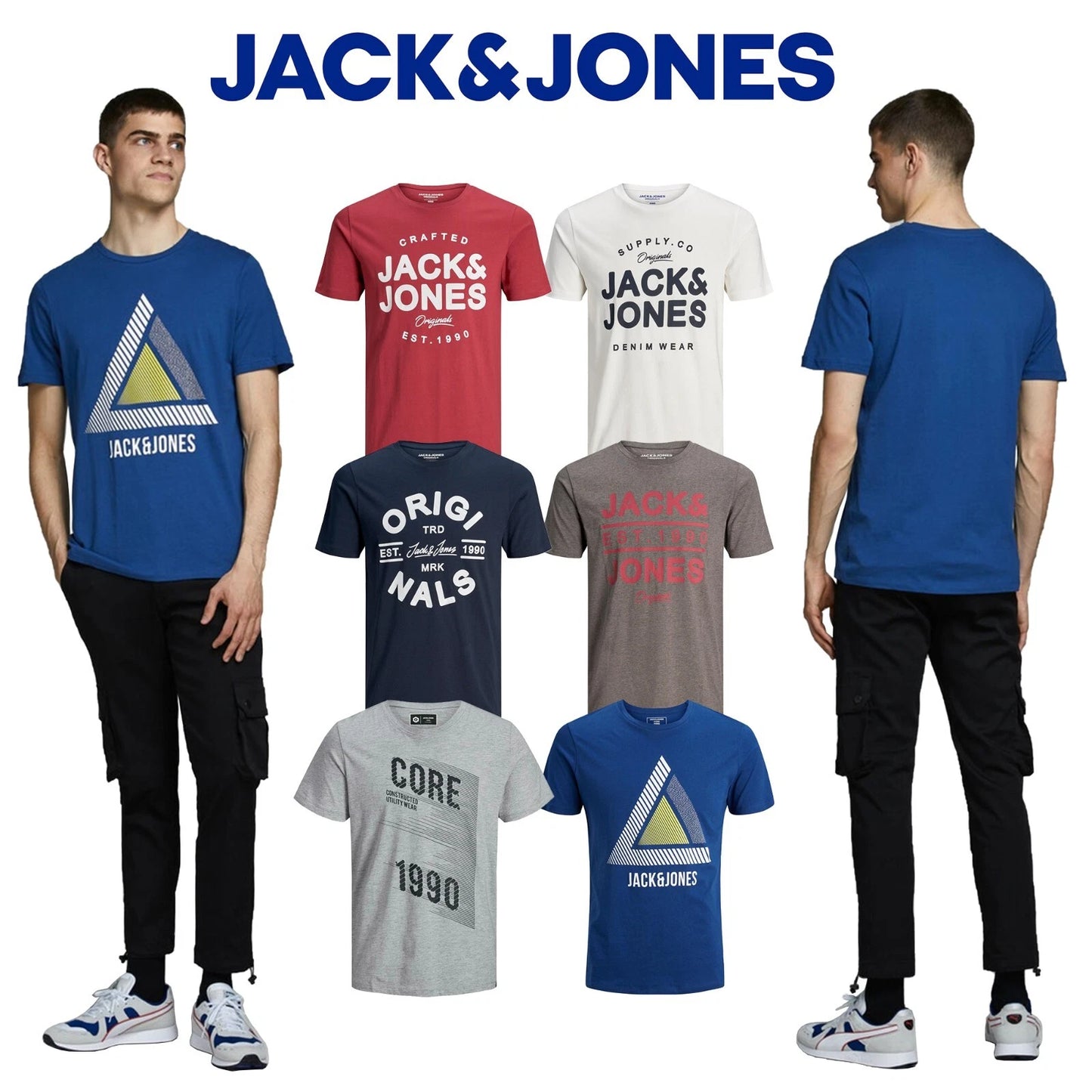 Jack & Jones Mens Printed Short Sleeve T shirt Crew Neck Slim Fit Casual Tee Top